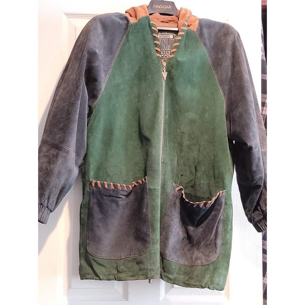 Vtg 80s WINLIT 1969 Color Block Oversized Small Suede Leather Jacket Arrowhead